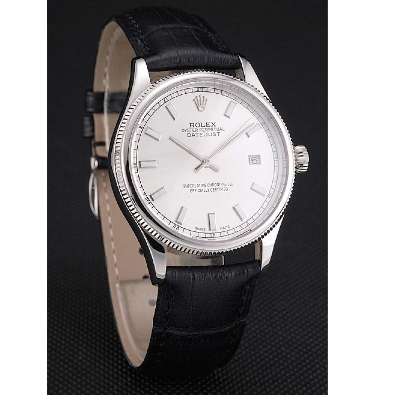 Aaa replica watch Dial Case Datejust Rolex Stainless Swiss Black Steel Strap Leather White 0723